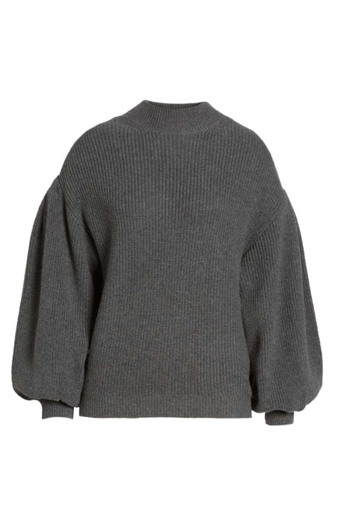 The Fashion Magpie Leith Blouson Sleeve Sweater Gray