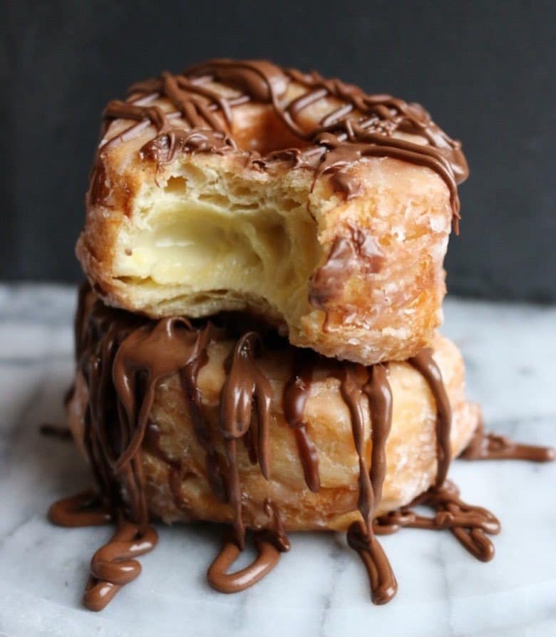 cronuts with chocolate drizzle