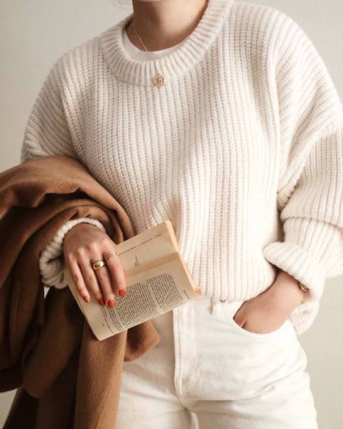 white chunky knit sweater