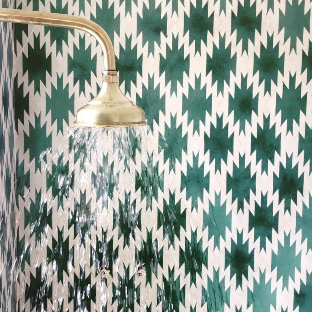 shower against green tile