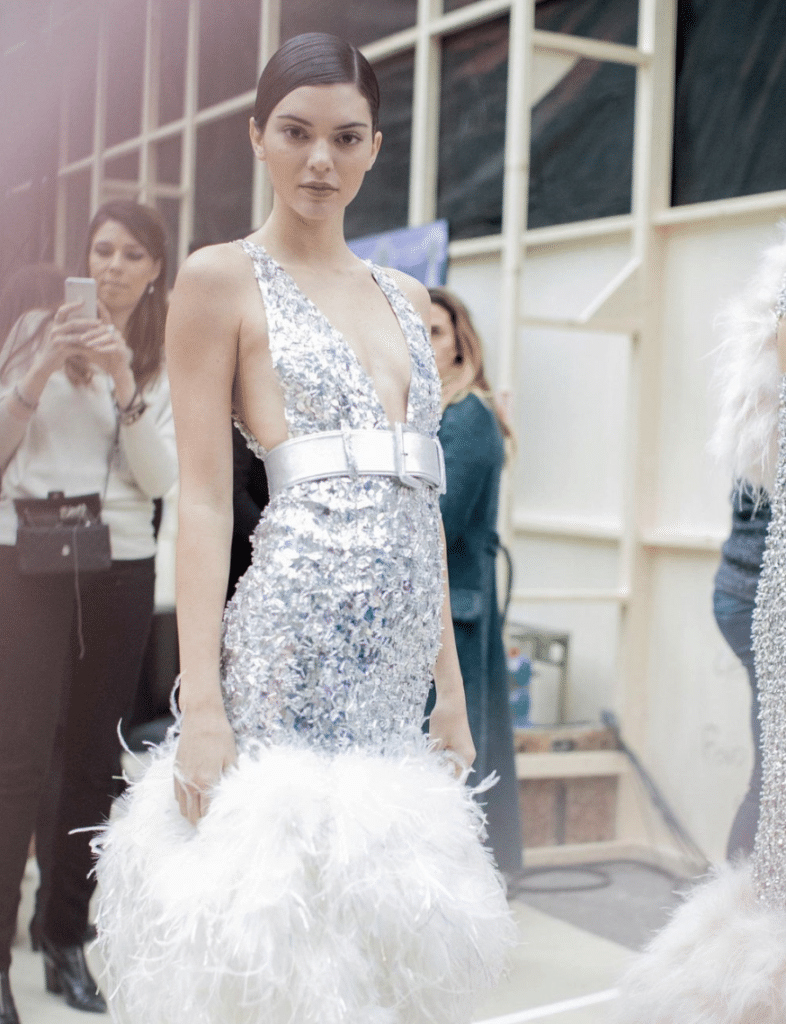 kendall jenner feather chanel dress