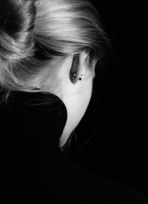 profile of woman black and white