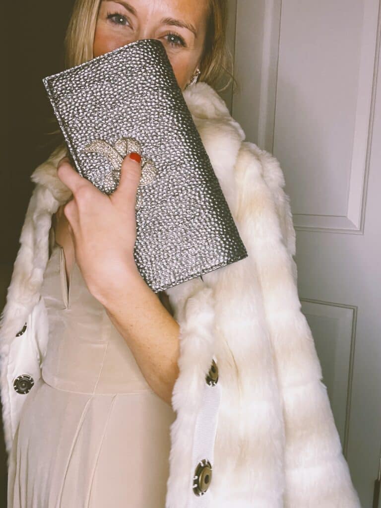michelle wilhite clutch and faux fur jacket
