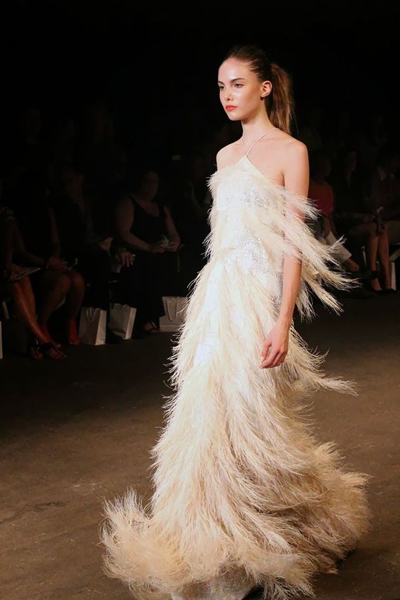 christian siriano fringe and feather dress