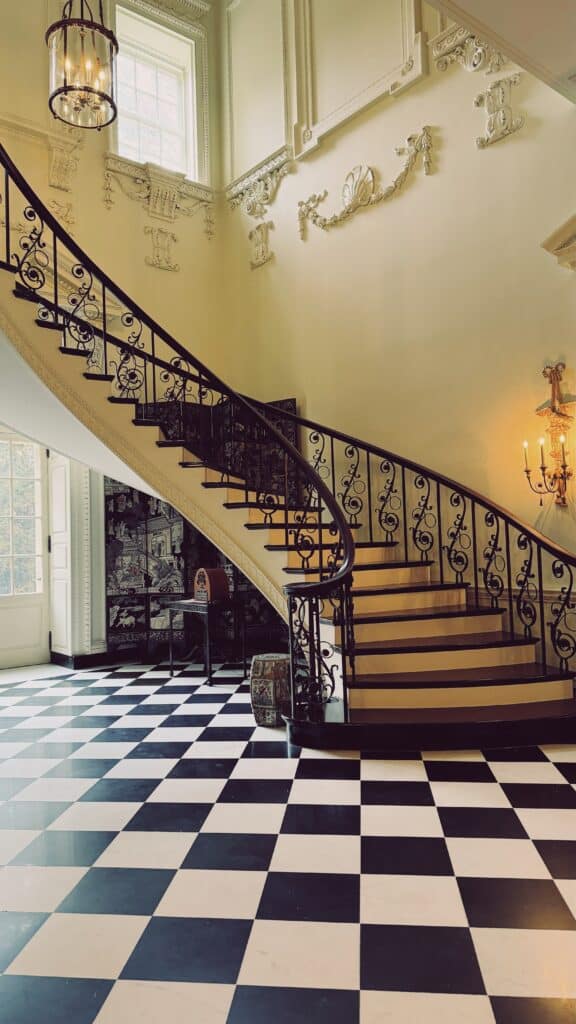 checkerboard floor entryway