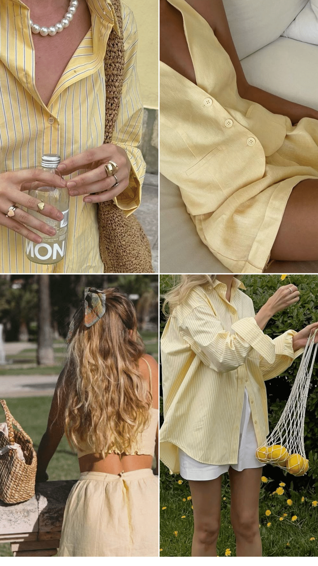 collage of butter yellow street style outfits