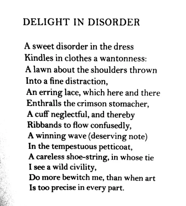 DELIGHT IN DISORDER POEM by robert herrick