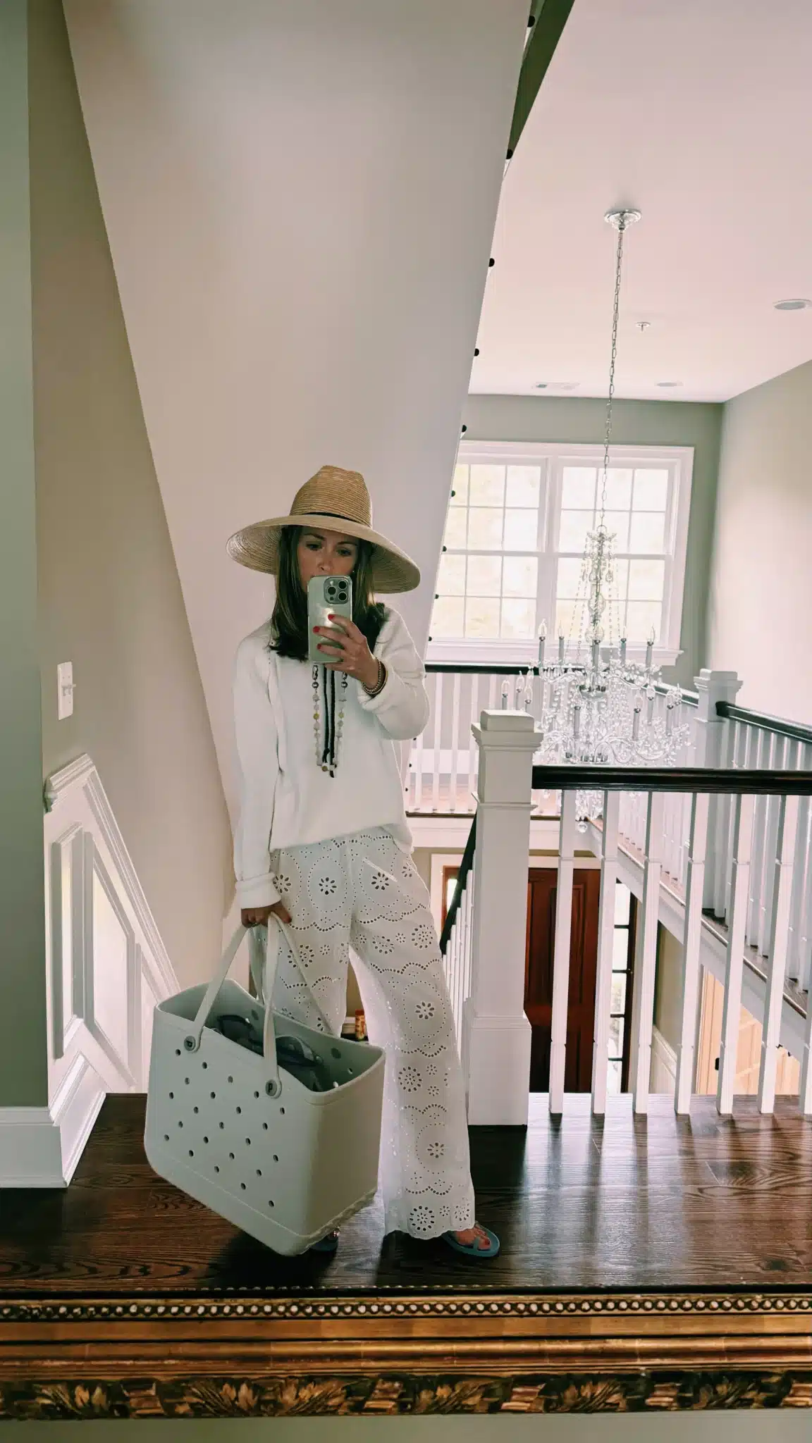 white eyelet beach pants
