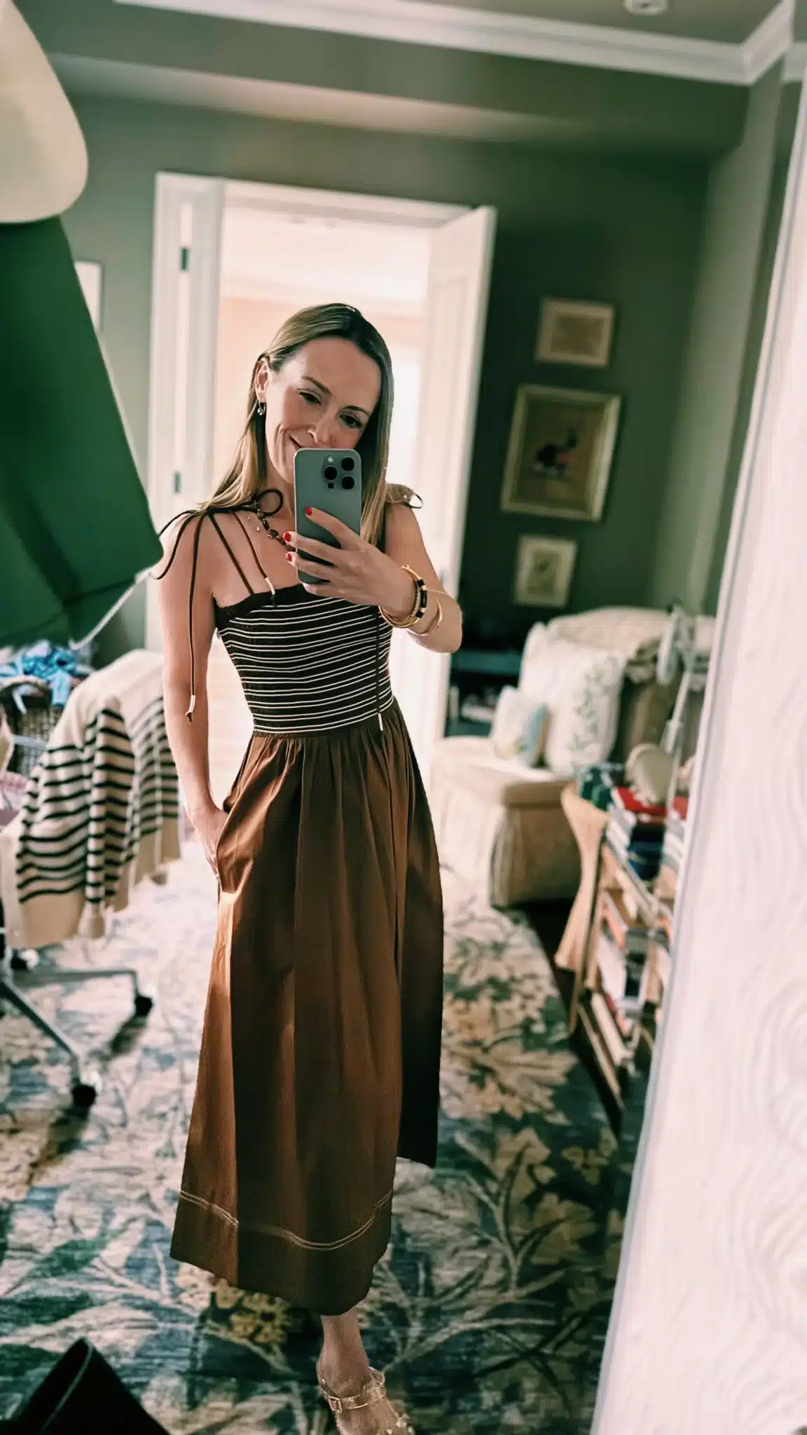brown smocked dress