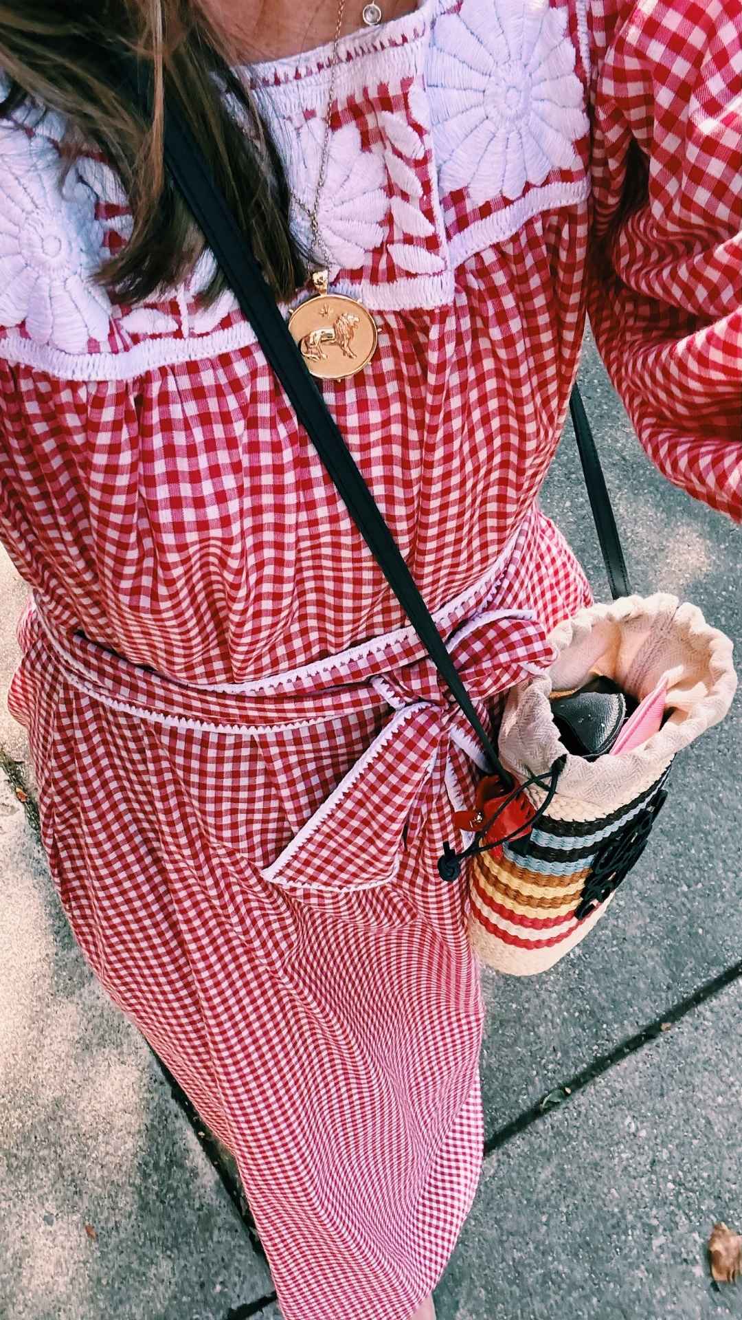 Marta roja gingham midi dress