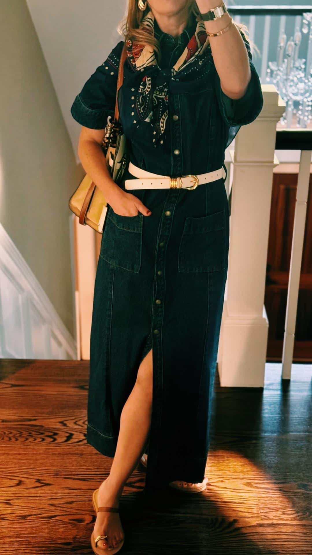 Fall denim midi dress