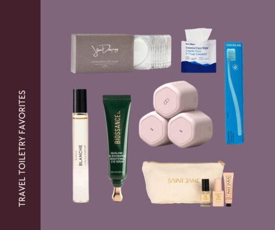Travel toiletry favorites collage