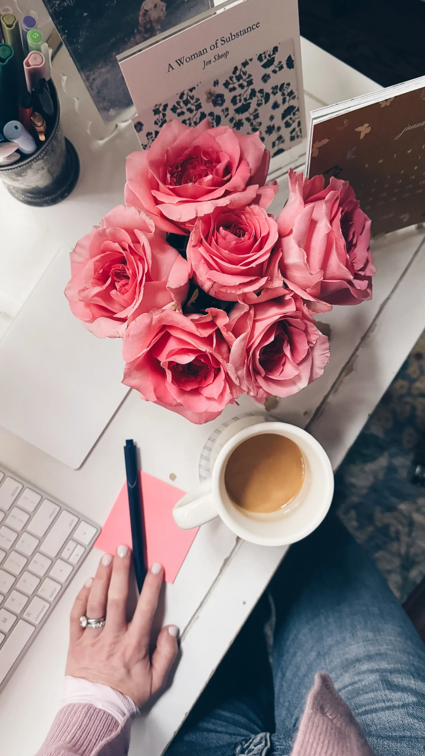 Roses on a desk