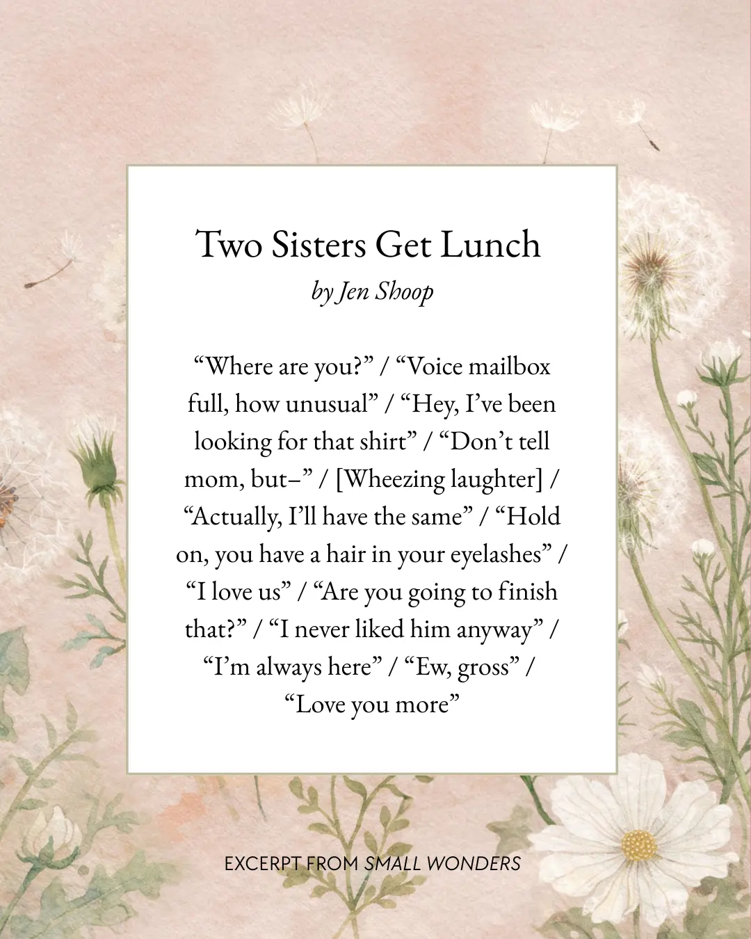 Excerpt from Small Wonders by Jen Shoop