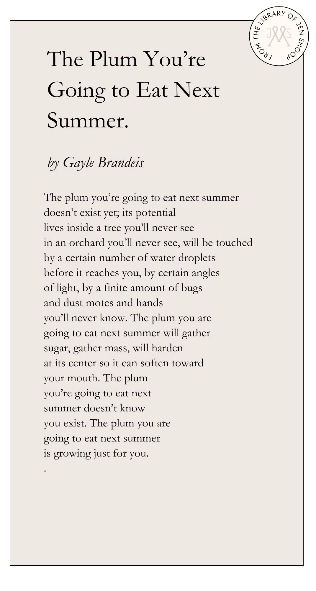Plum You're Going to Eat Next Summer by Gayle Brandeis