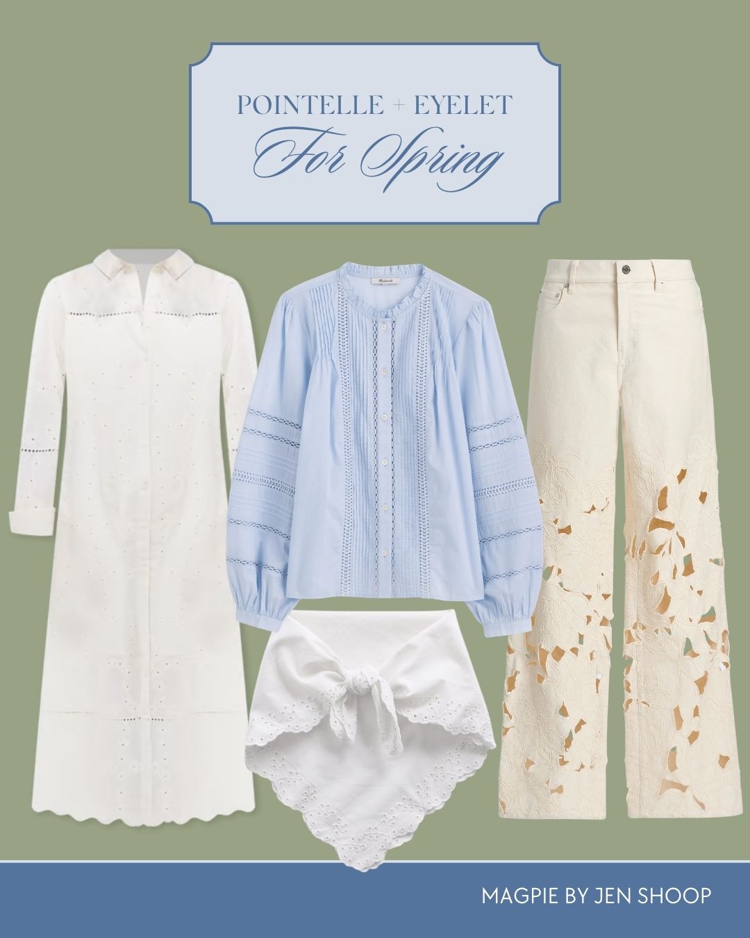Pointelle and eyelet for spring collage.