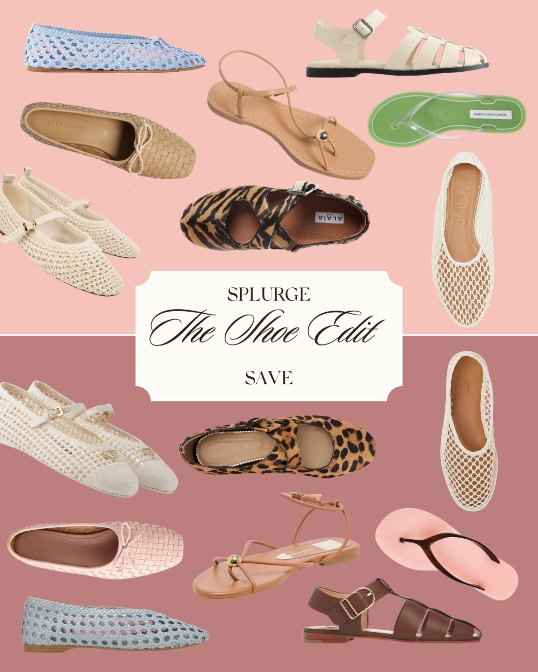 Splurge vs. save the shoe edit collage.