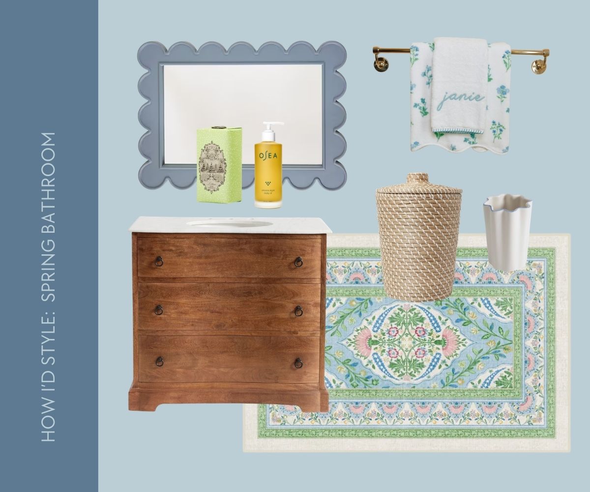 Spring bed and bath refresh collage.