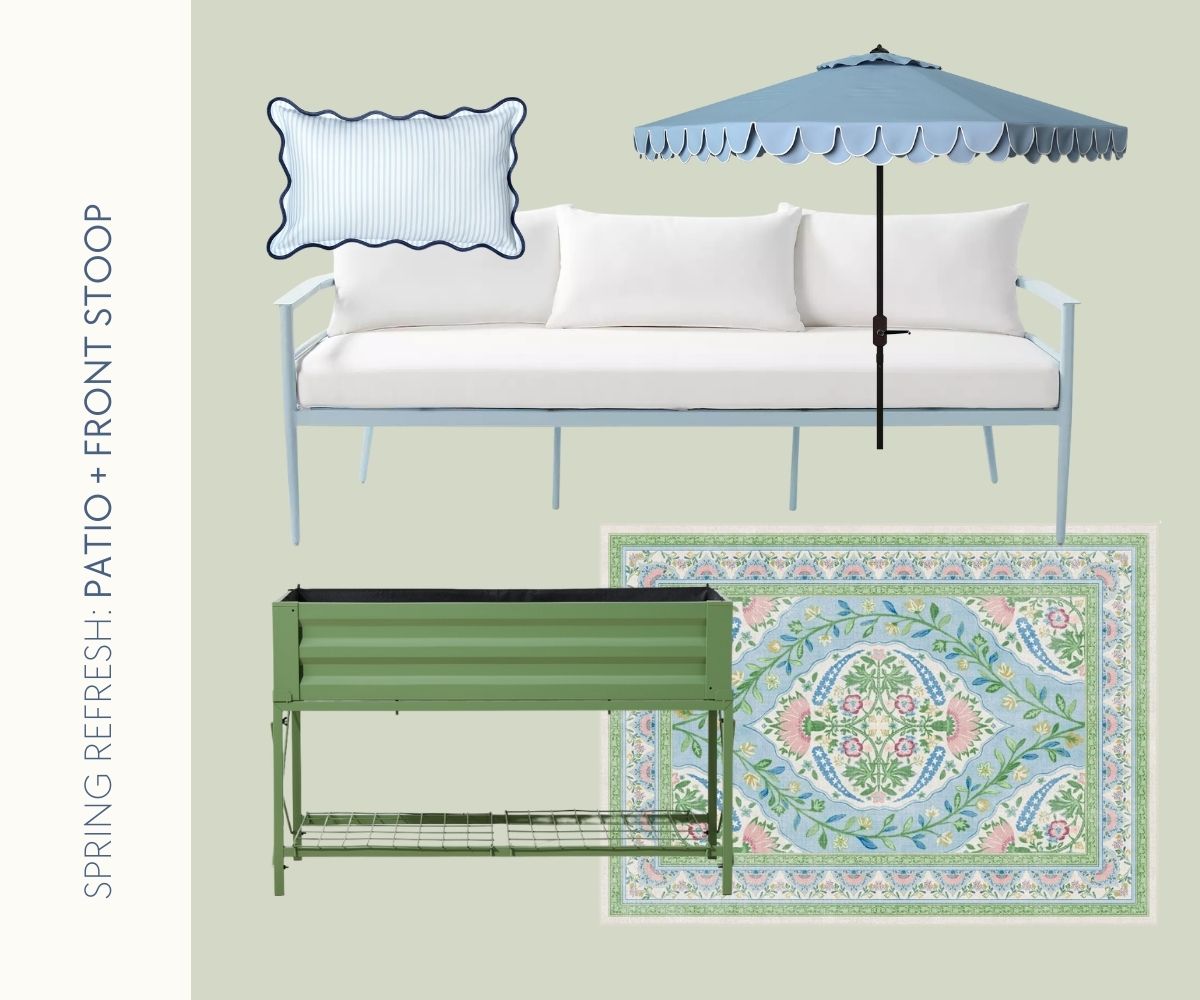Styling patio and front stoop spring refresh collage.