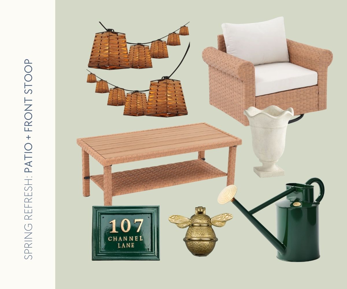 Styling patio and front stoop spring refresh collage.