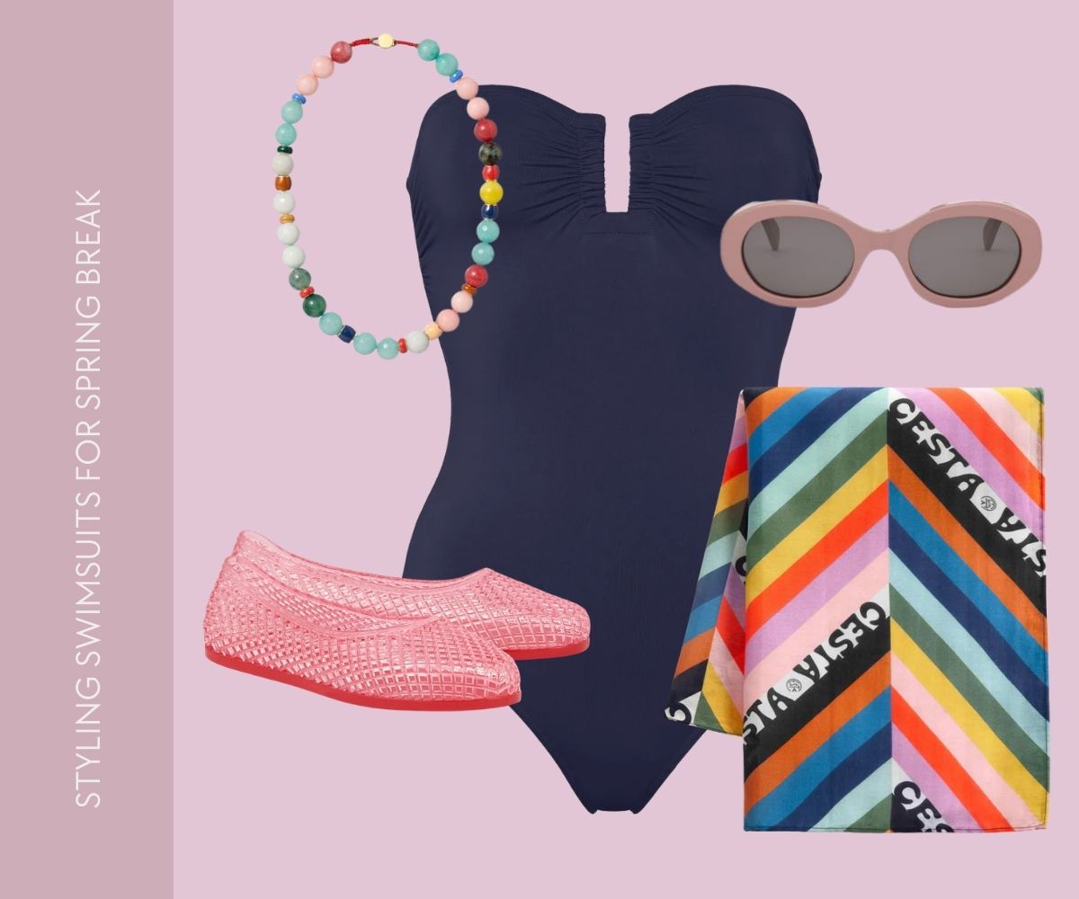 Styling swimsuits for spring break collage.