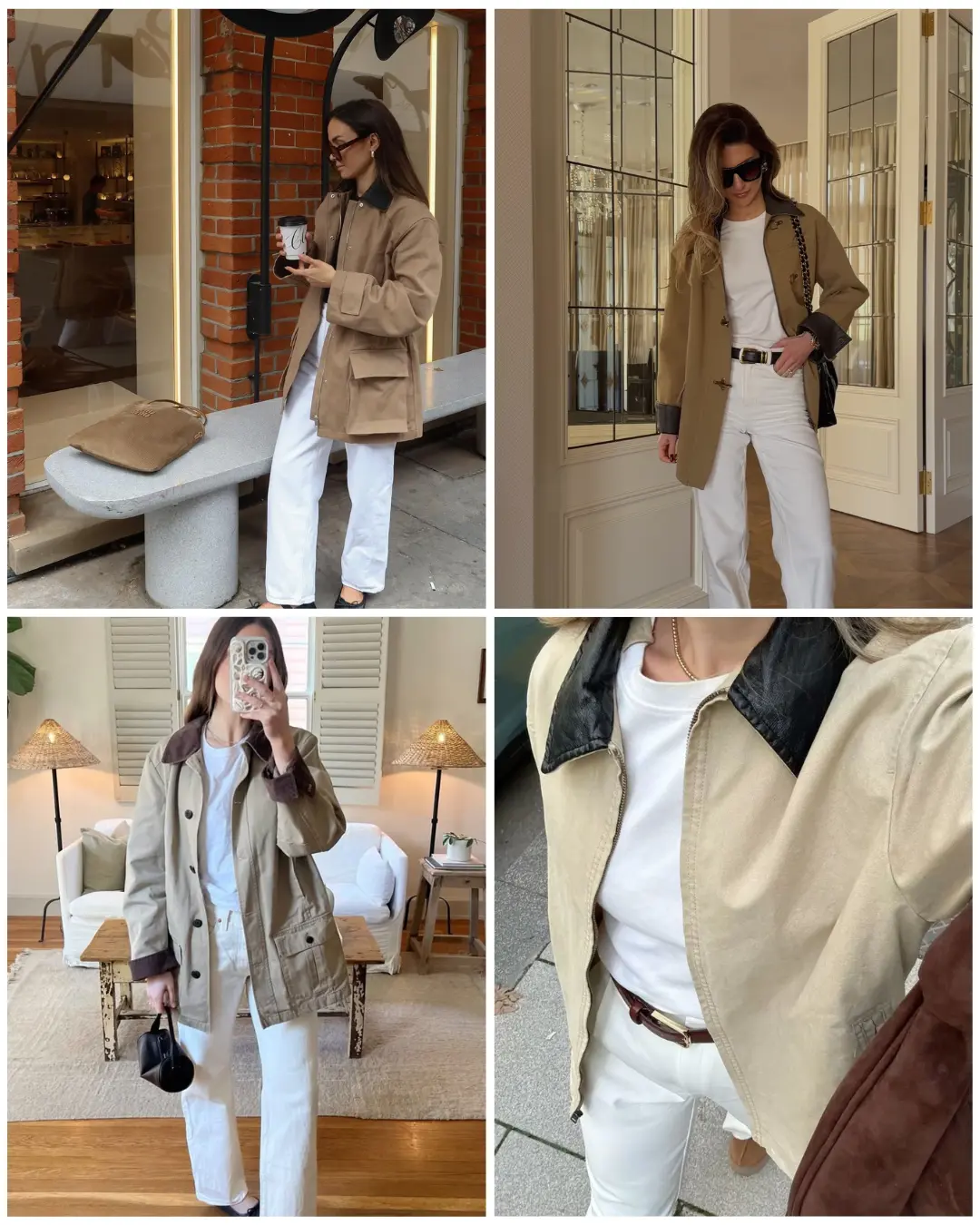 Barn Coat and White Jeans Street Style