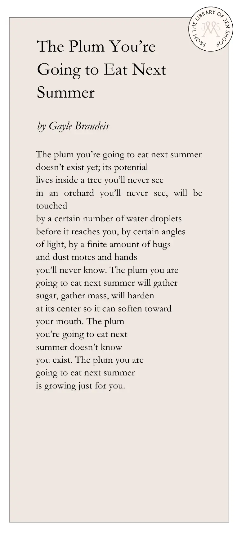 Gayle Brandeis Plum Poem