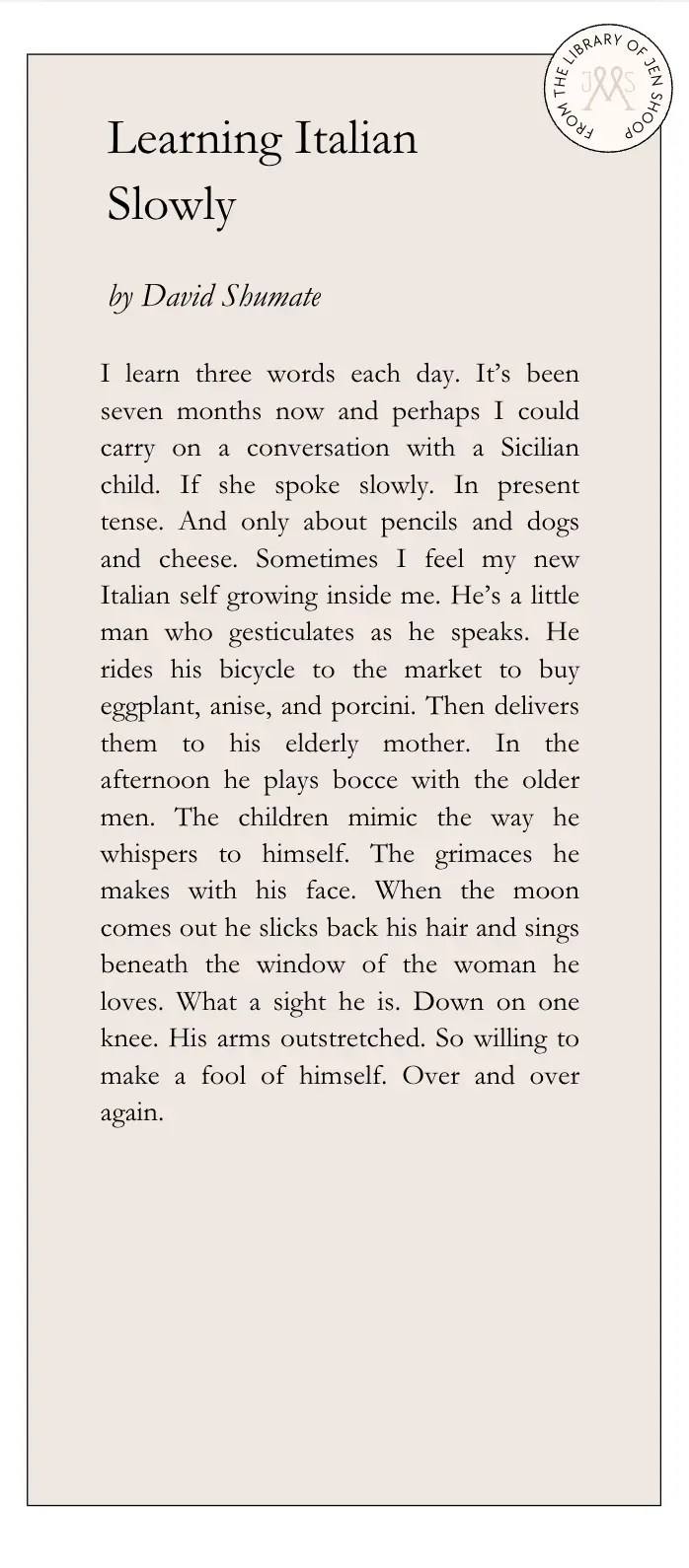 Learning Italian Slowly Poem