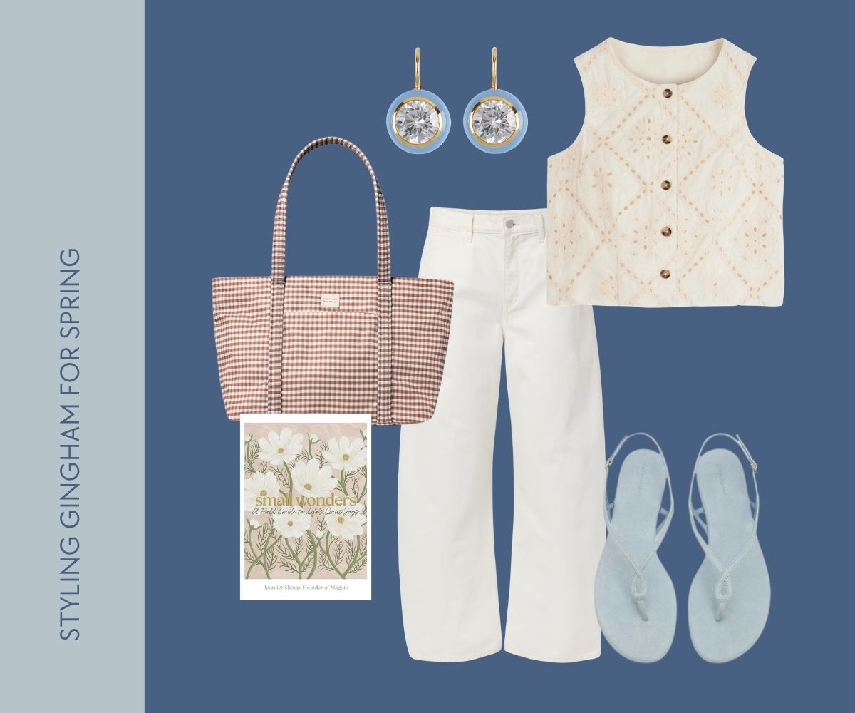 Styling gingham for spring collage.