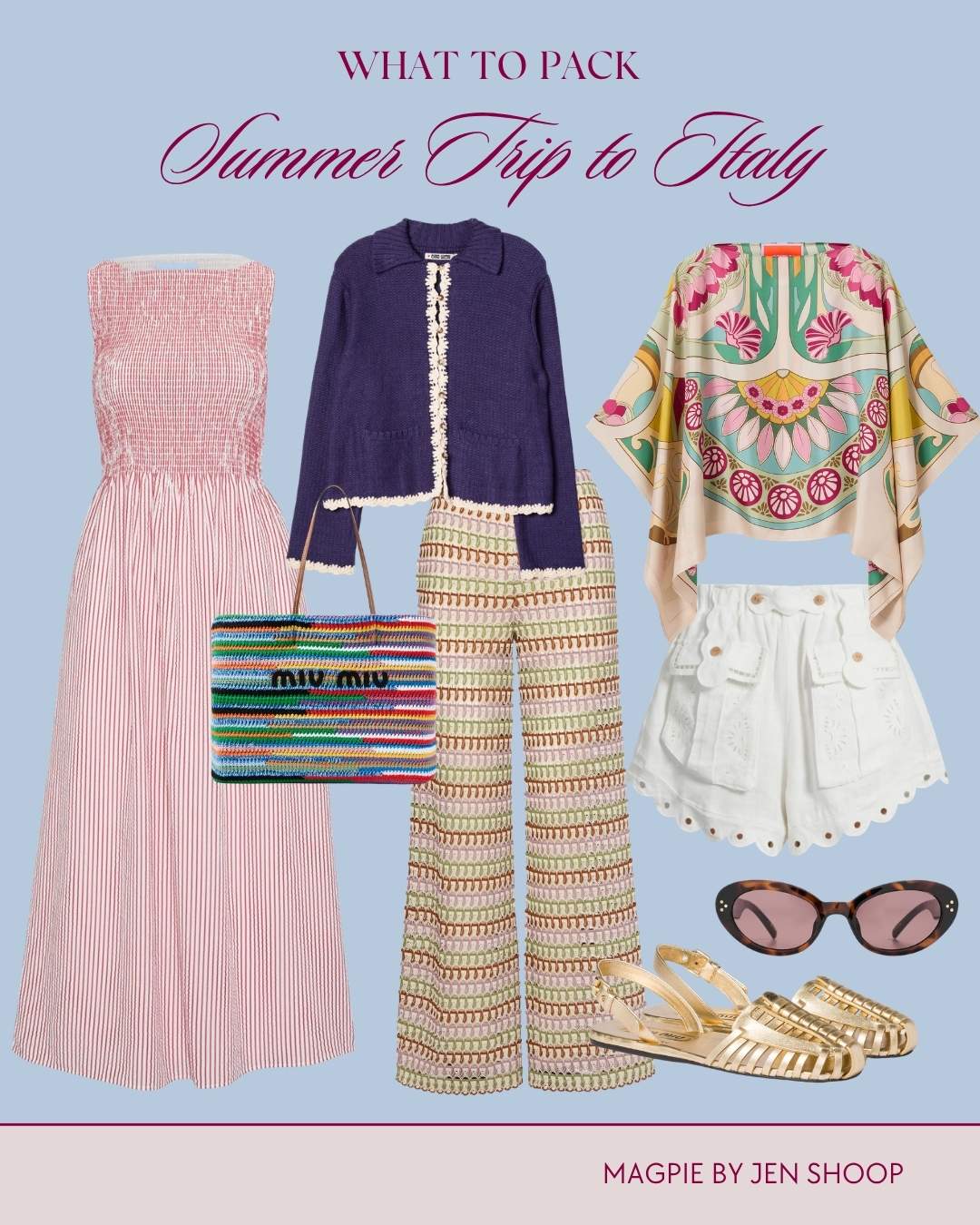 What to pack: Summer trip to italy collage. 