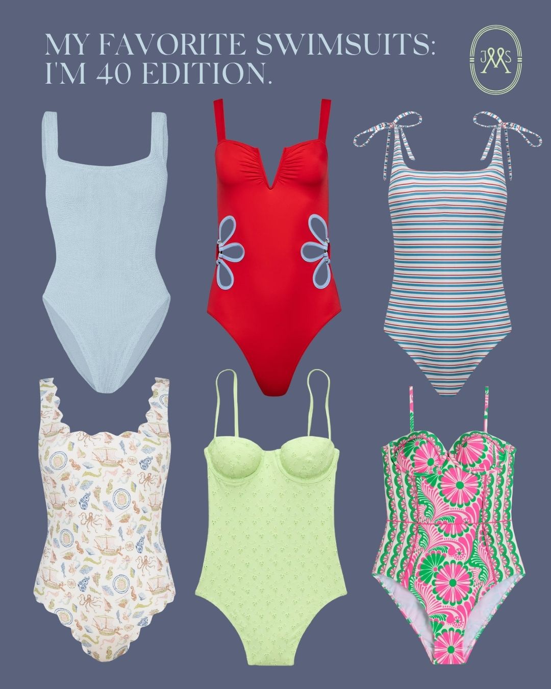 My favorite swimsuits: I'm 40 edition collage.