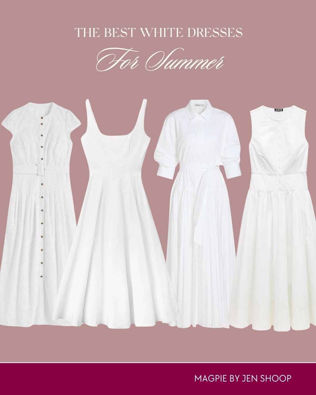 The best white dresses for summer collage. 