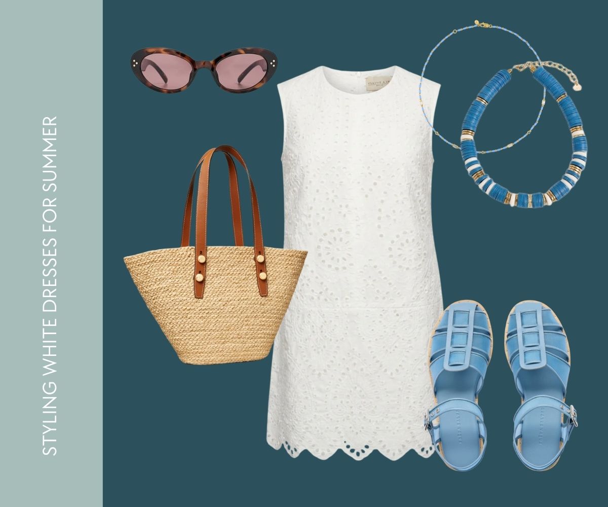 Styling white dresses for spring collage.