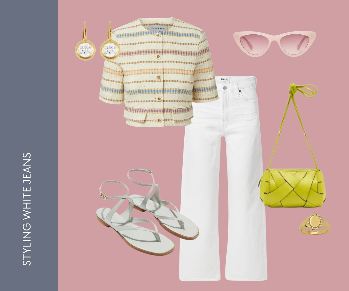 Styling white jeans collage.
