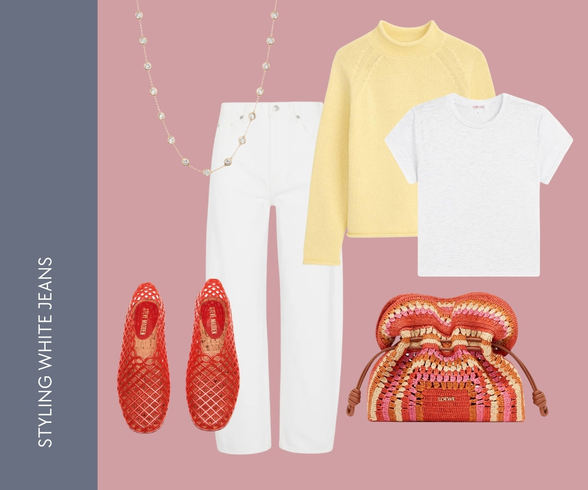 Styling white jeans collage.