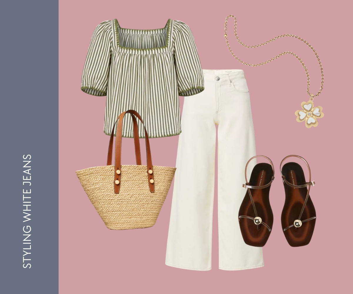 Styling white jeans collage.