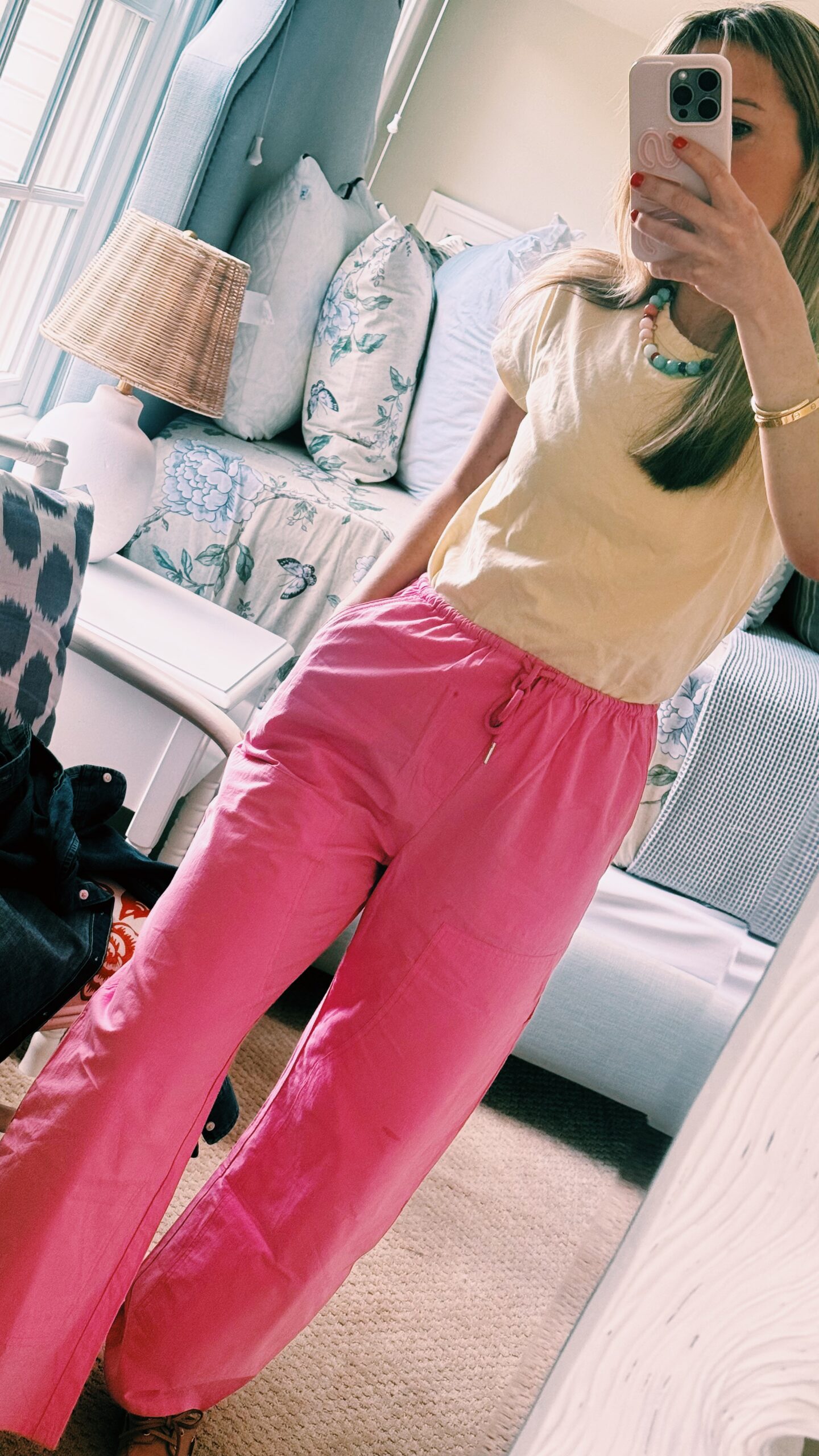 pink poplin pants 