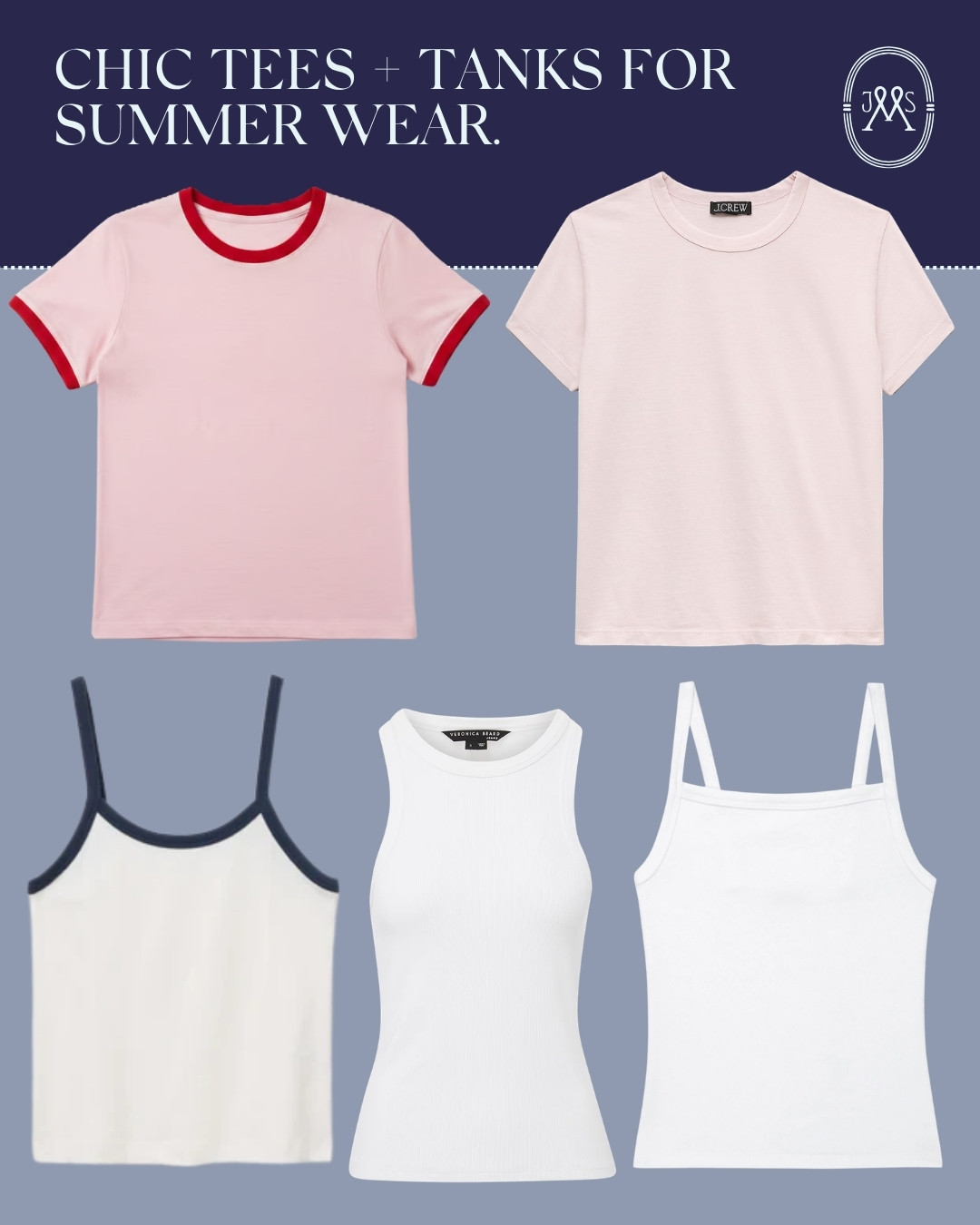 Chic tees + tanks for summer wear collage.