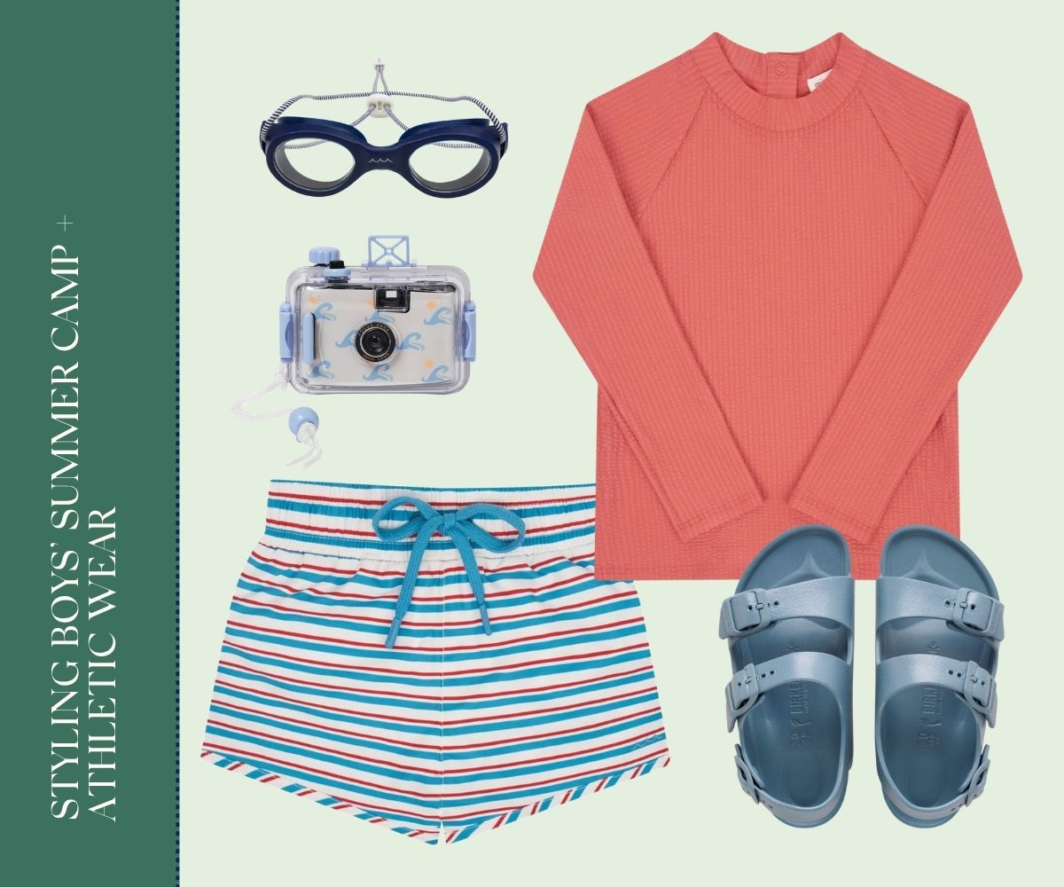 Styling boys' summer camp + athletic wear collage.