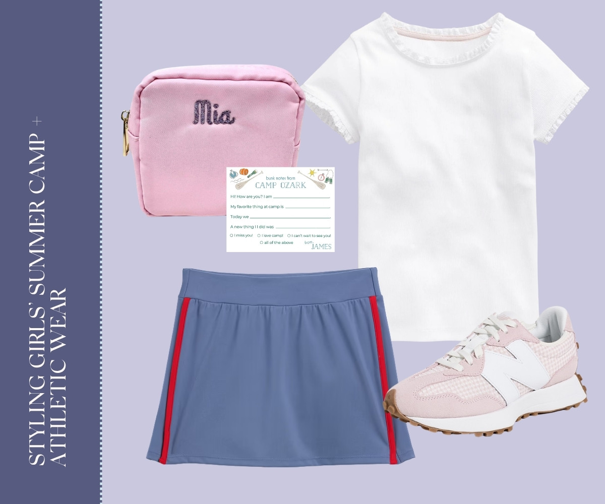 Styling girls' summer camp + athletic wear collage.