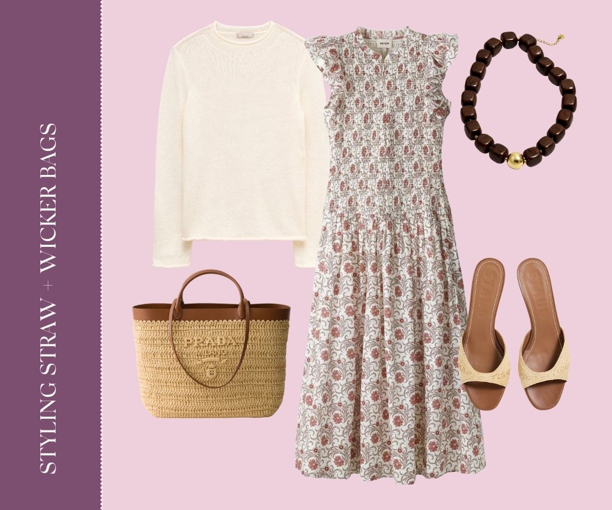 Styling straw + wicker bags collage.
