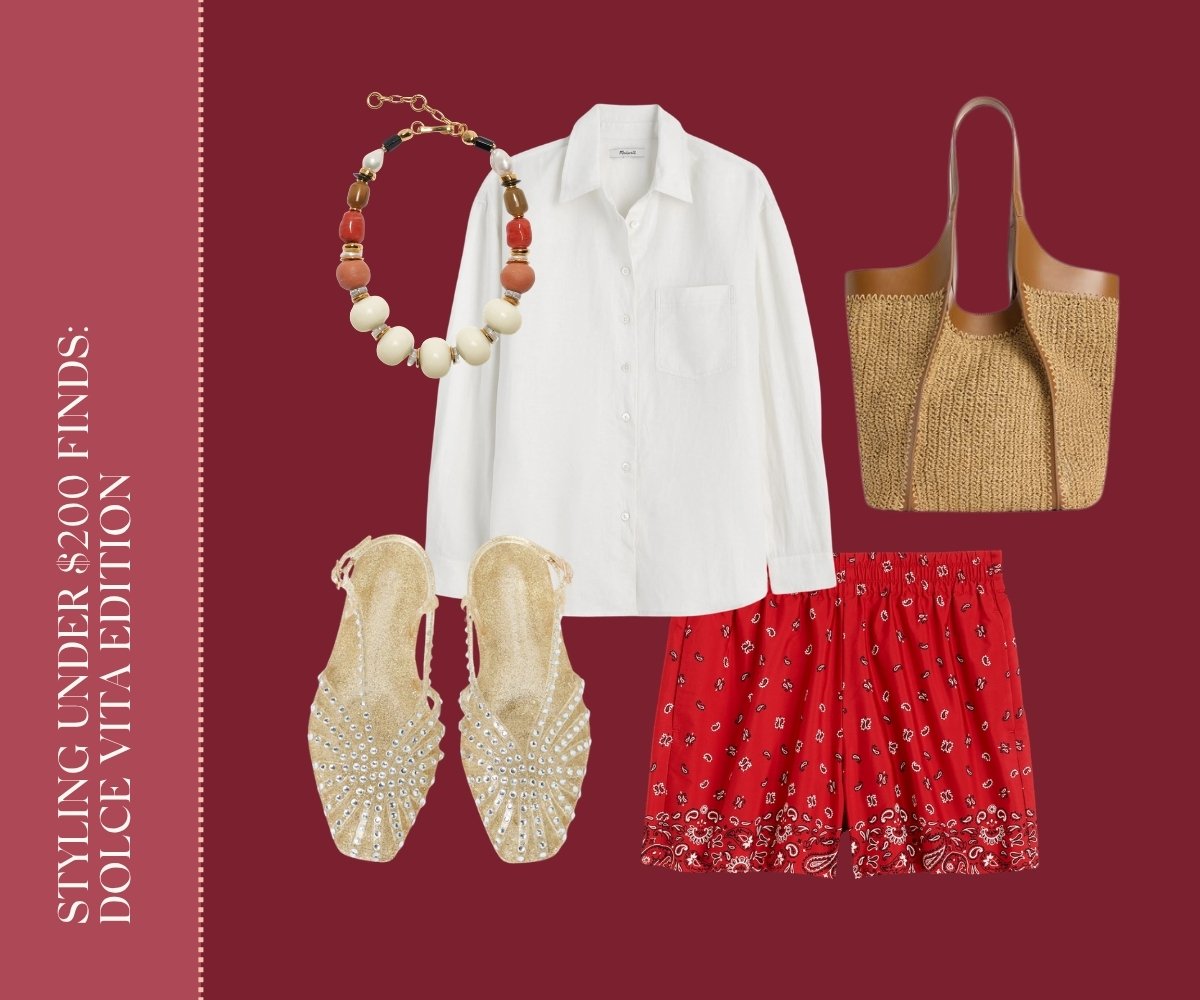The under $200 edit: Dolce vita edition collage.