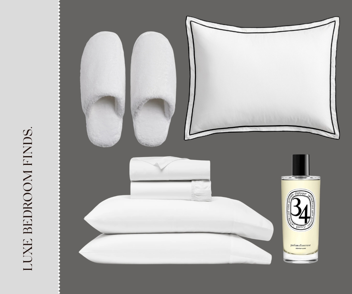 Luxe bedroom finds collage.