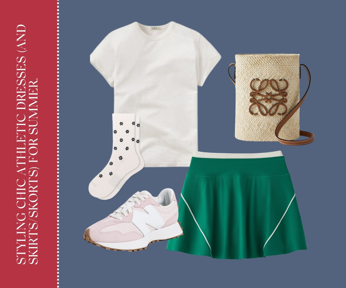 Styling chic athletic dresses (and Skirts/Skorts) for summer collage.
