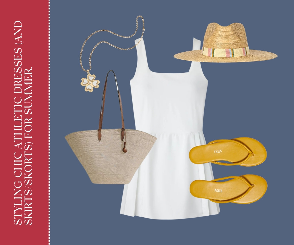 Styling chic athletic dresses (and Skirts/Skorts) for summer collage.