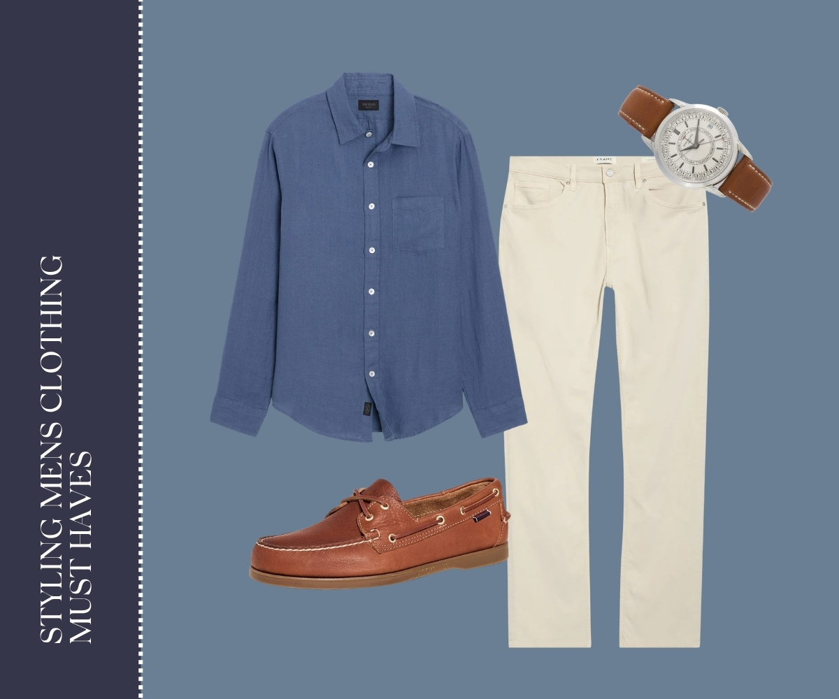 Styling men's clothing must-haves collage.