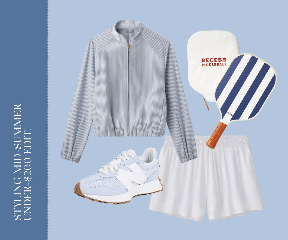 Styling mid-summer under-$200 edit collage.