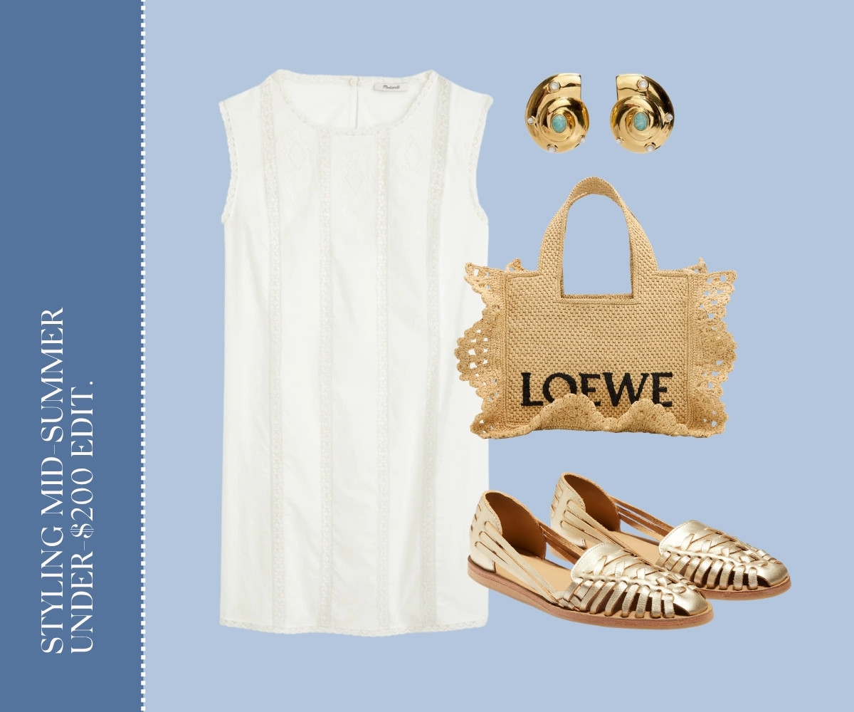 Styling mid-summer under-$200 edit collage.