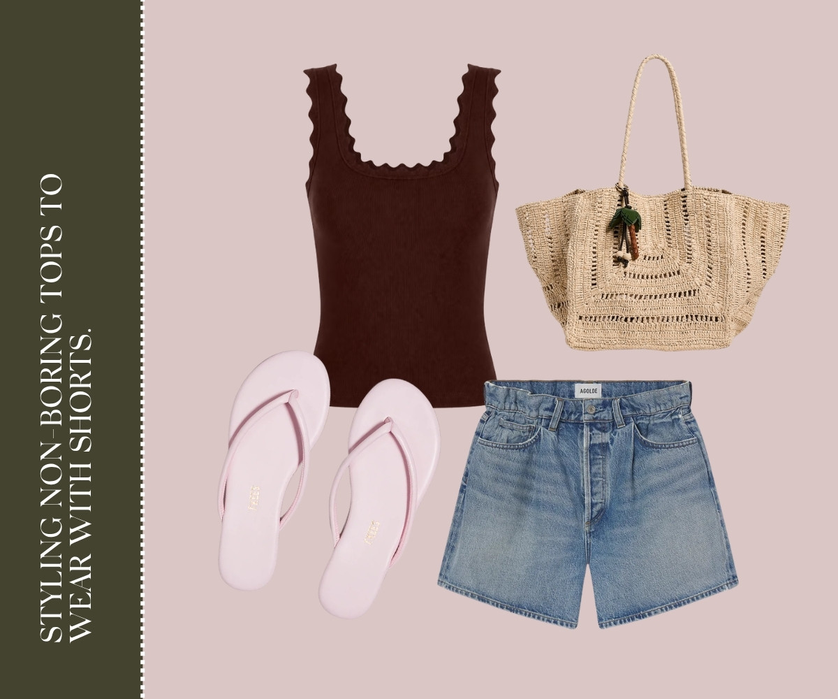 Styling non-boring tops to wear with shorts collage.