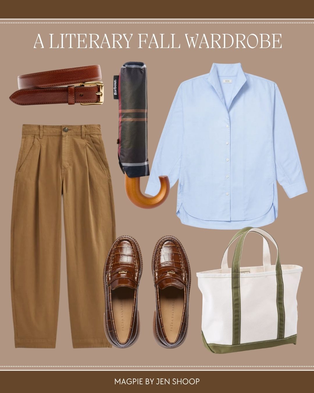 A literary fall wardrobe collage.